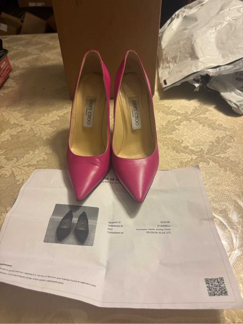 Breathtaking Jimmy Choo Hot Pink Leather Pointed Toe Pumps Heels 37.5 + COA
